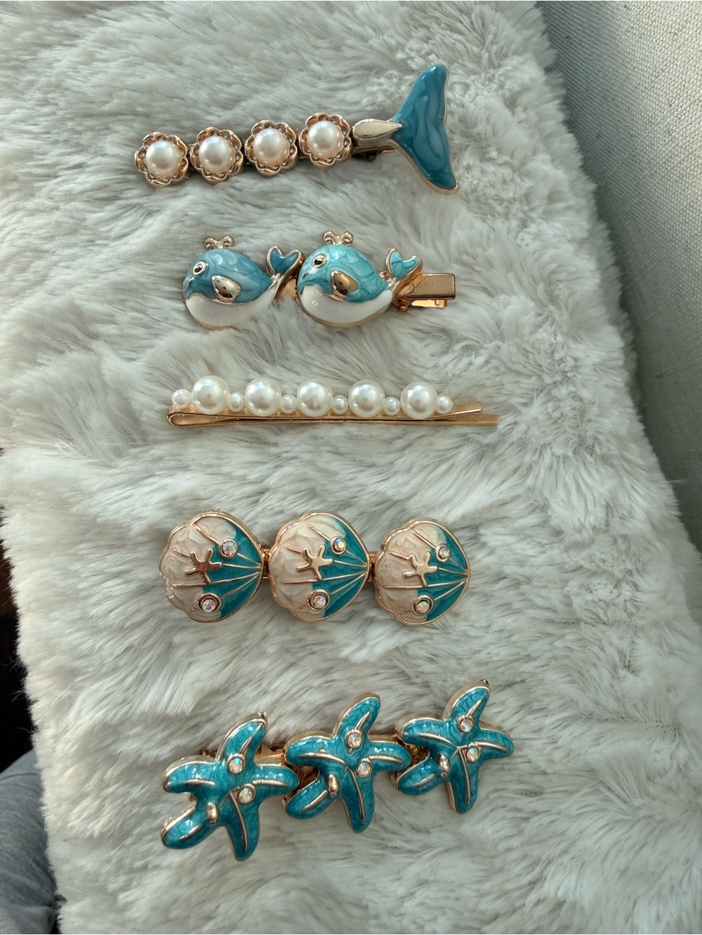 Blue Pearl Accent Sea-Themed Hair Clip Set